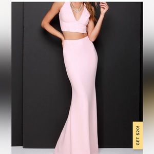 Pink two piece dress gown skirt set